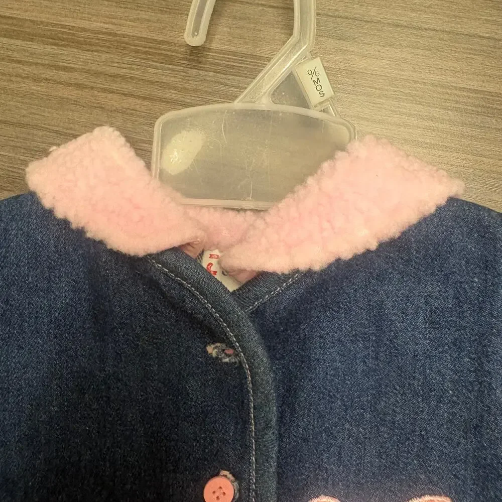 Vintage Catton Candy Denim Teddy Bear Romper 0 to 6M